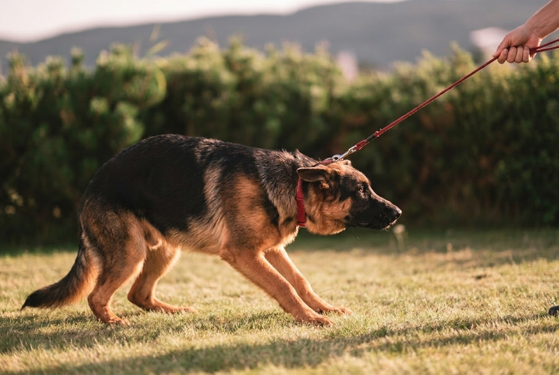 Hond aan halsband, druk op de keel